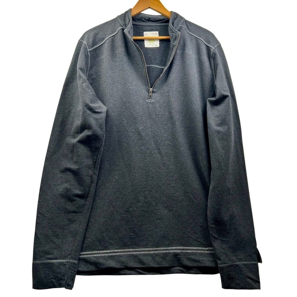 ECOTHS 1/4 Zip Pullover Men XXL Charcoal Organic Cotton Stretch Smart‎ Casual